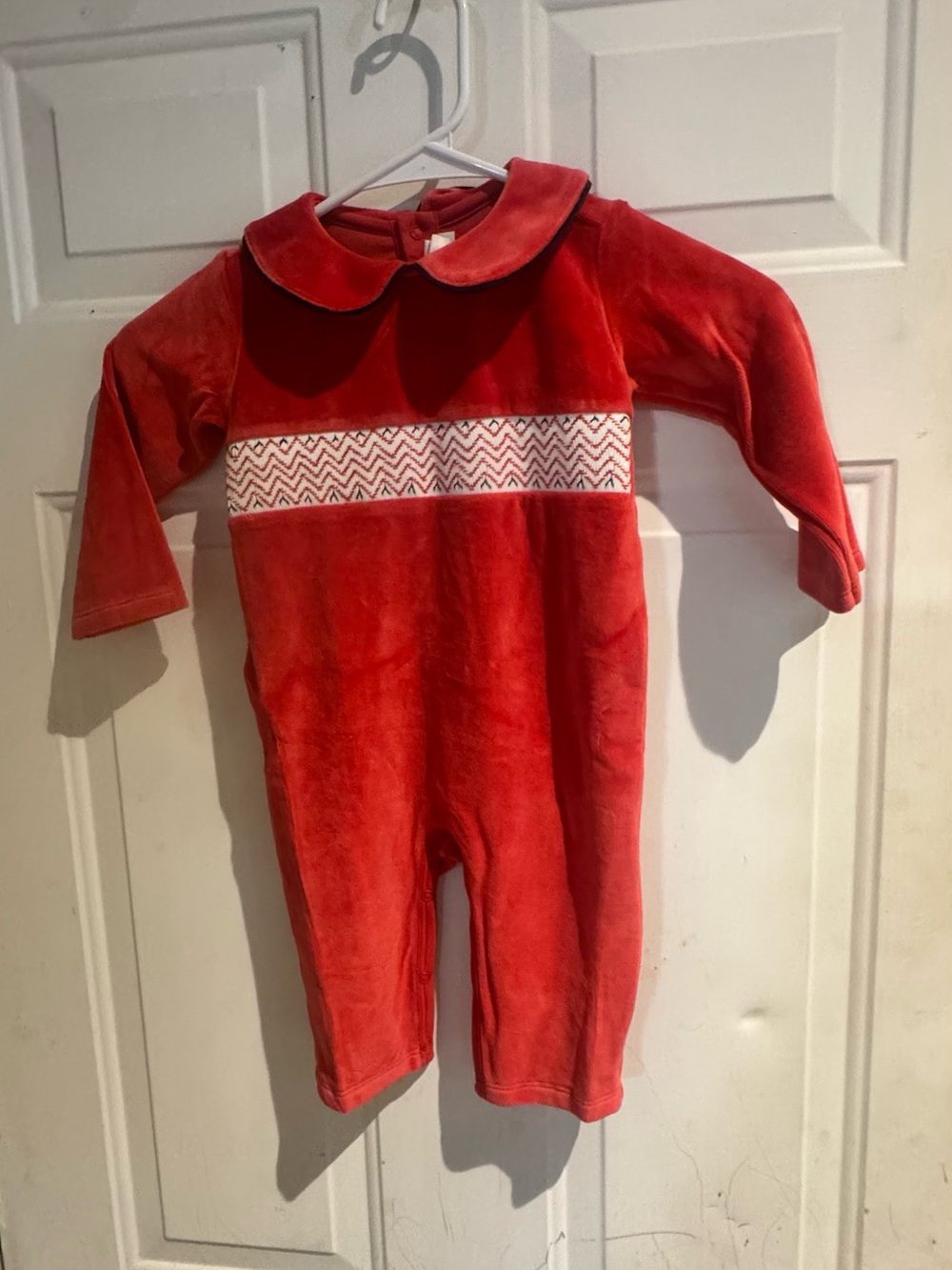 The Beaufort Bonnet Company Red Velour Smocked Romper